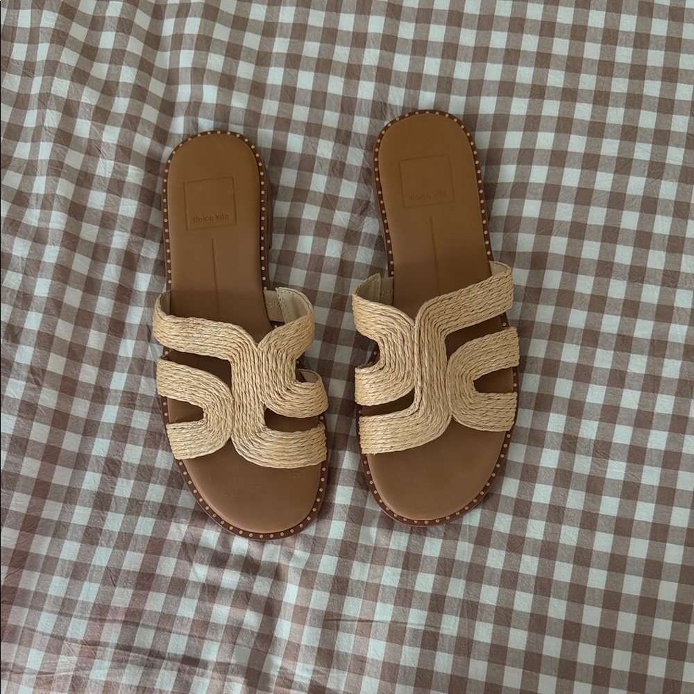 Dolce Vita Tan Woven Slide Sandals